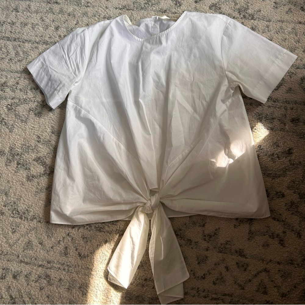 J.O.A WHITE 100% COTTON SHIRT WITH TIE TUNIC LIGHT BAGGY FIT